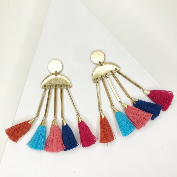 Geometric Distressed Metal Tassel Drop Earrings - Picture 6 of 7